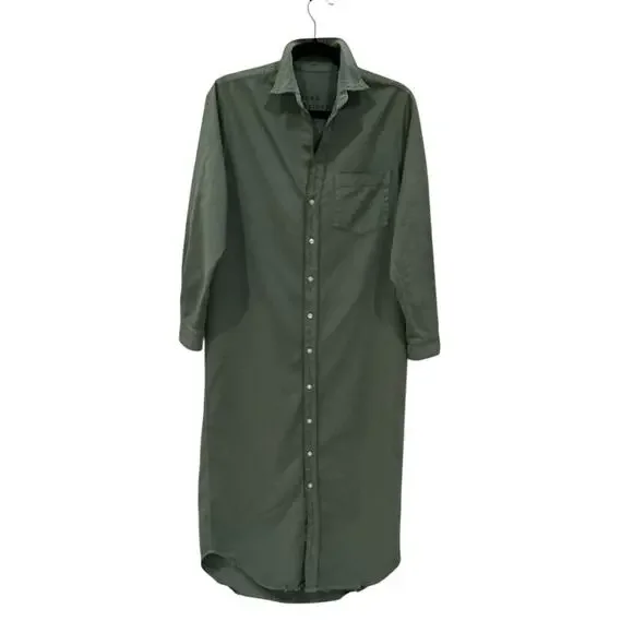 Frank & Eileen Famous Denim Rory Dress Maxi Shirtdress In Thyme Green Size XS - Picture 2 of 14
